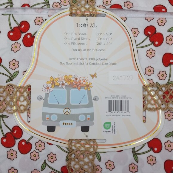 Comfy Vibes Retro Cherries Floral Twin XL Sheet Set 3 Piece Polyester New - Picture 5 of 8